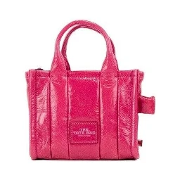 The Shiny Crinkle Micro Tote Magenta Leather Crossbody Bag Handbag