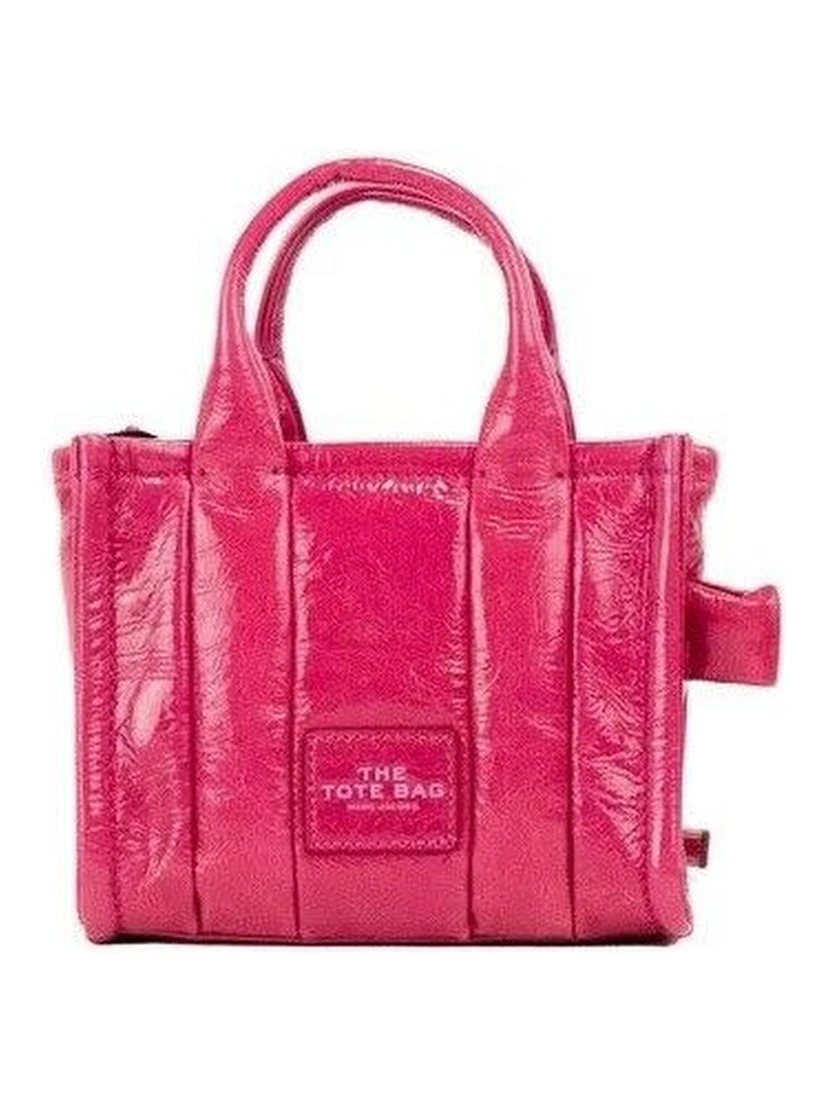 The Shiny Crinkle Micro Tote Magenta Leather Crossbody Bag Handbag