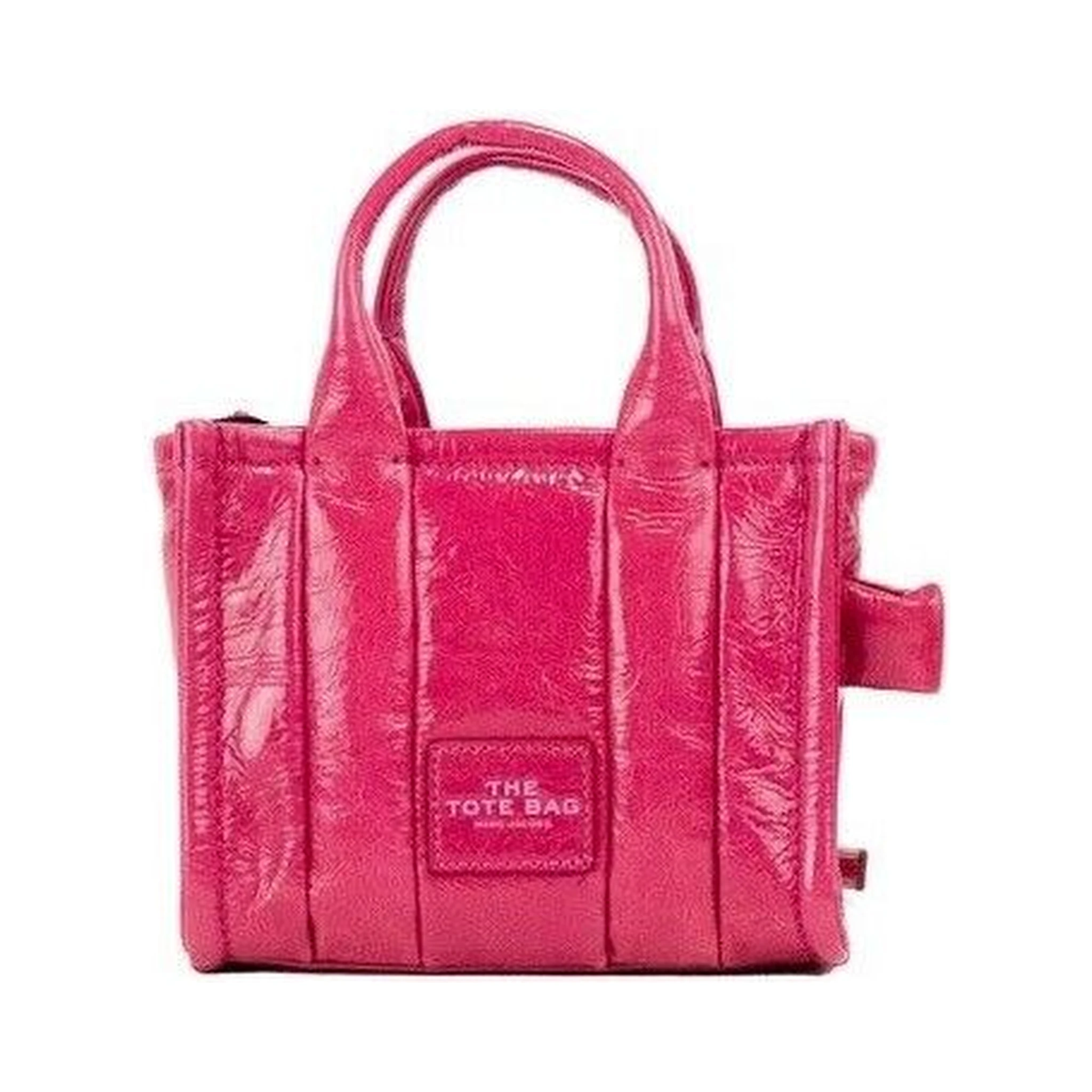 The Shiny Crinkle Micro Tote Magenta Leather Crossbody Bag Handbag