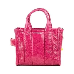 The Shiny Crinkle Micro Tote Magenta Leather Crossbody Bag Handbag