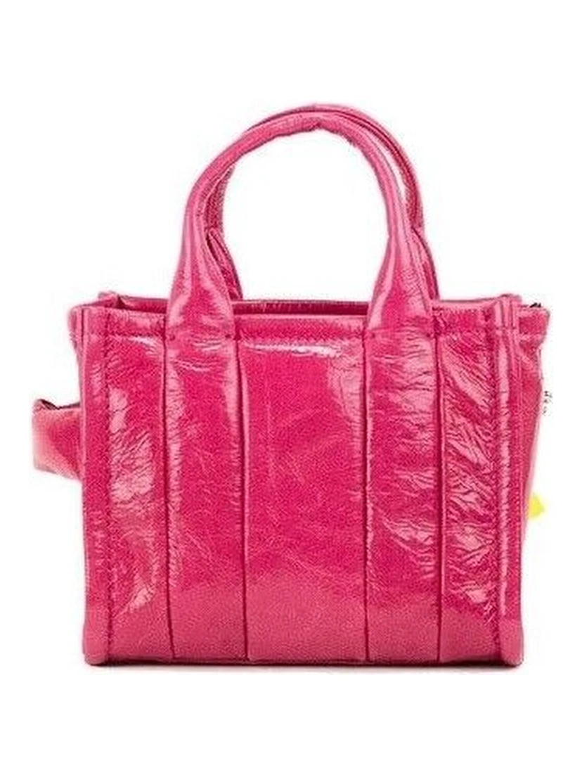 The Shiny Crinkle Micro Tote Magenta Leather Crossbody Bag Handbag
