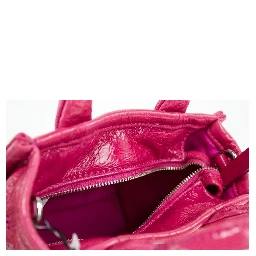 The Shiny Crinkle Micro Tote Magenta Leather Crossbody Bag Handbag