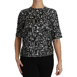 Black Musical Instruments Print Silk Blouse