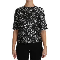 Black Musical Instruments Print Silk Blouse