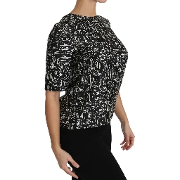 Black Musical Instruments Print Silk Blouse