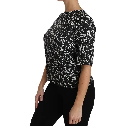 Black Musical Instruments Print Silk Blouse