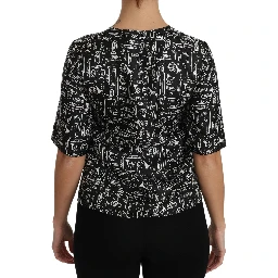 Black Musical Instruments Print Silk Blouse