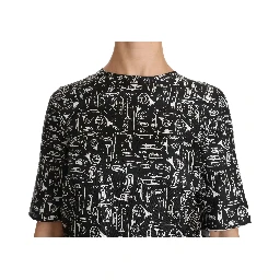 Black Musical Instruments Print Silk Blouse