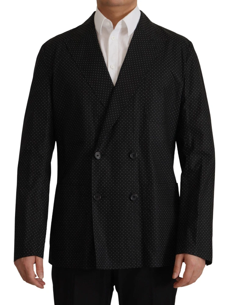 Black Polka Dotted Cotton Blazer Jacket