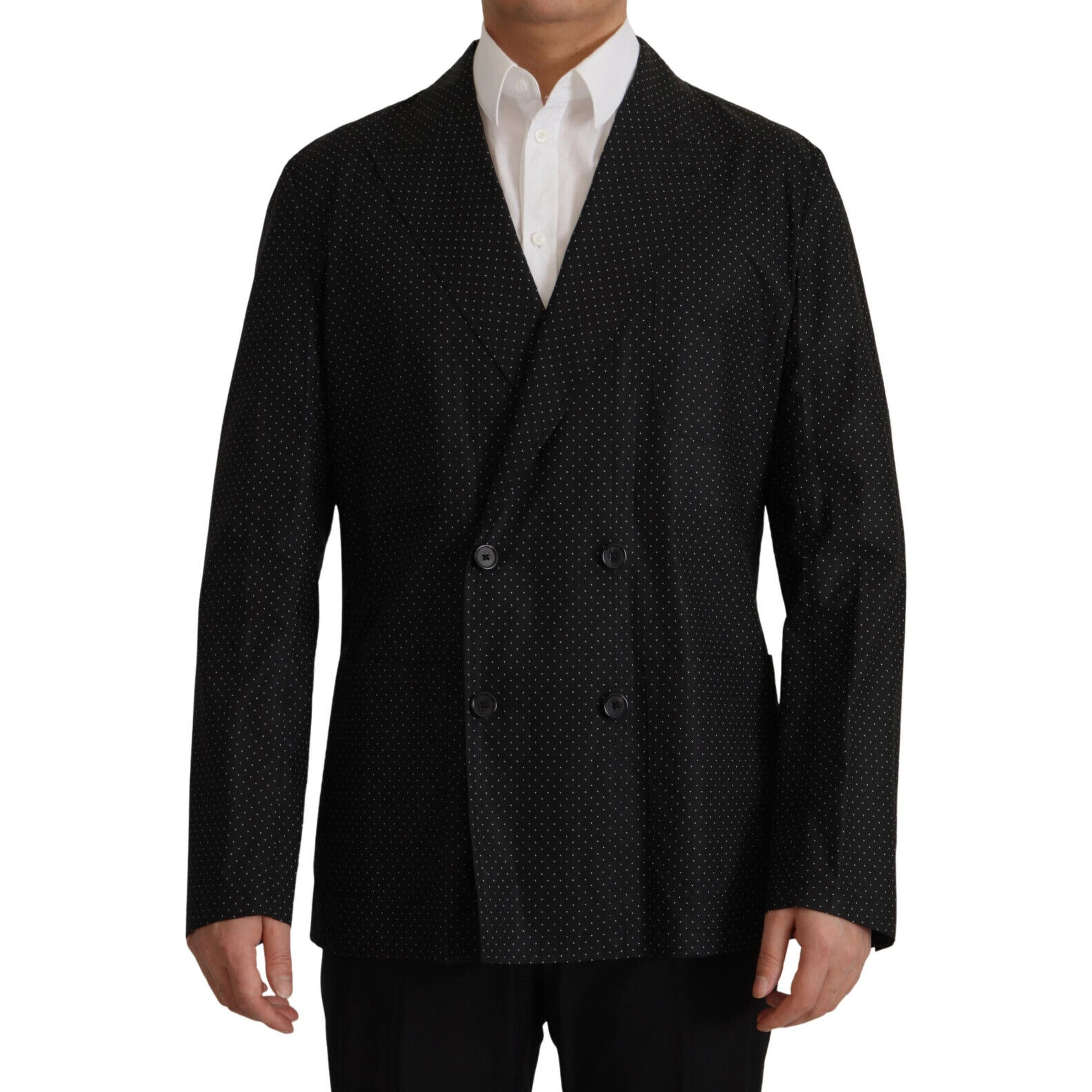 Black Polka Dotted Cotton Blazer Jacket