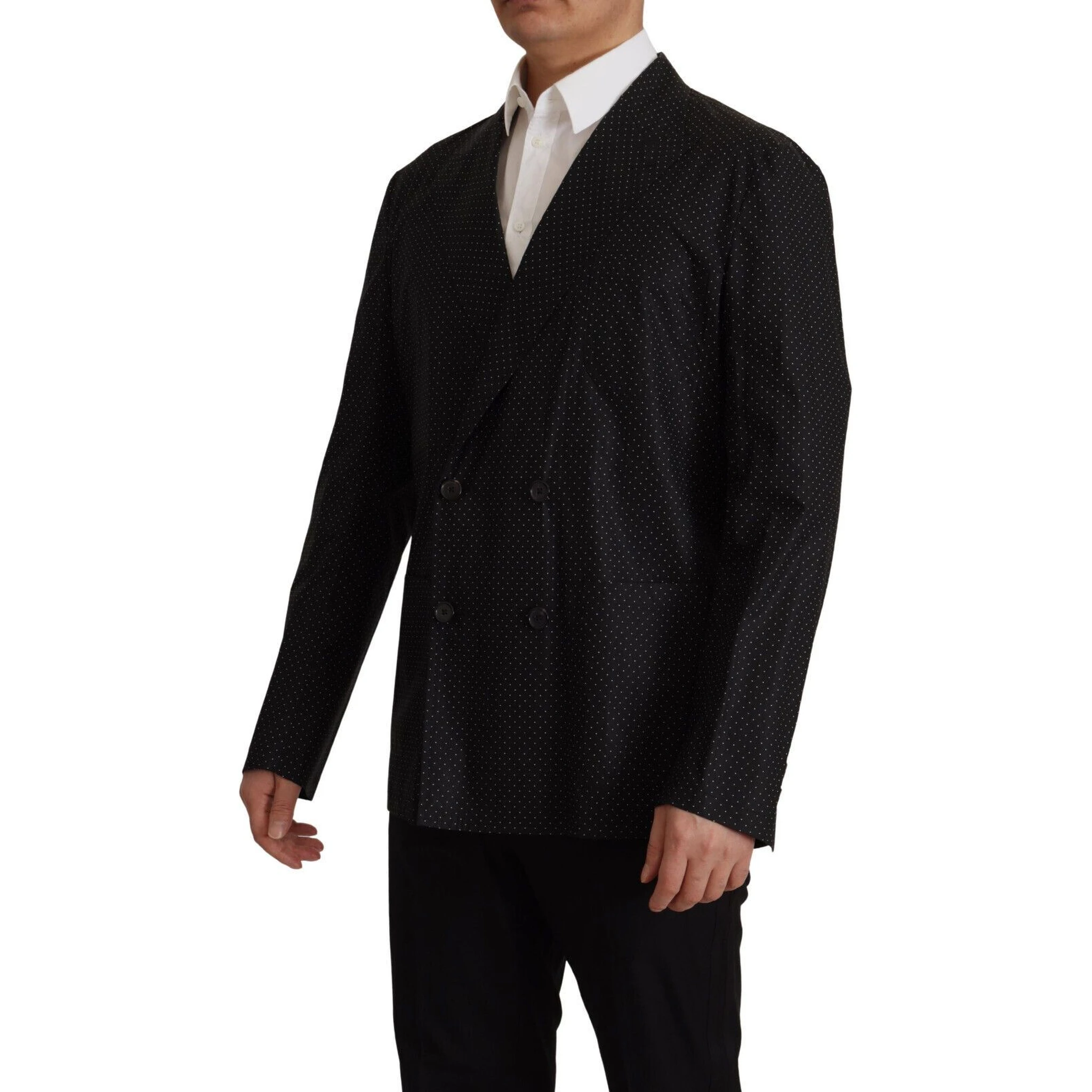 Black Polka Dotted Cotton Blazer Jacket