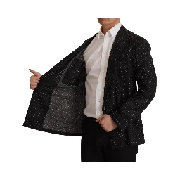 Black Polka Dotted Cotton Blazer Jacket
