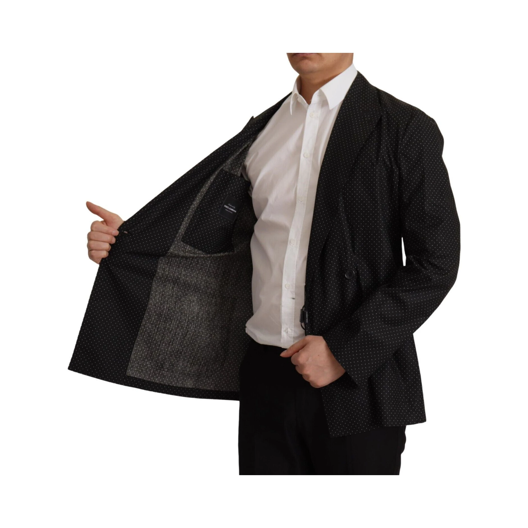 Black Polka Dotted Cotton Blazer Jacket