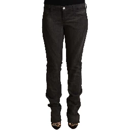 Black Cotton Mid Waist Skinny Pants