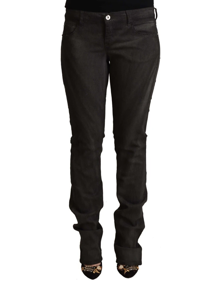Black Cotton Mid Waist Skinny Pants