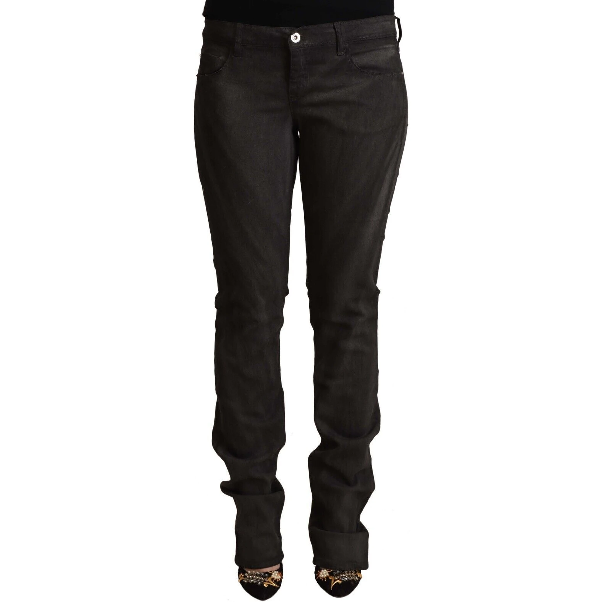 Black Cotton Mid Waist Skinny Pants