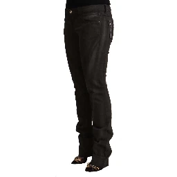 Black Cotton Mid Waist Skinny Pants