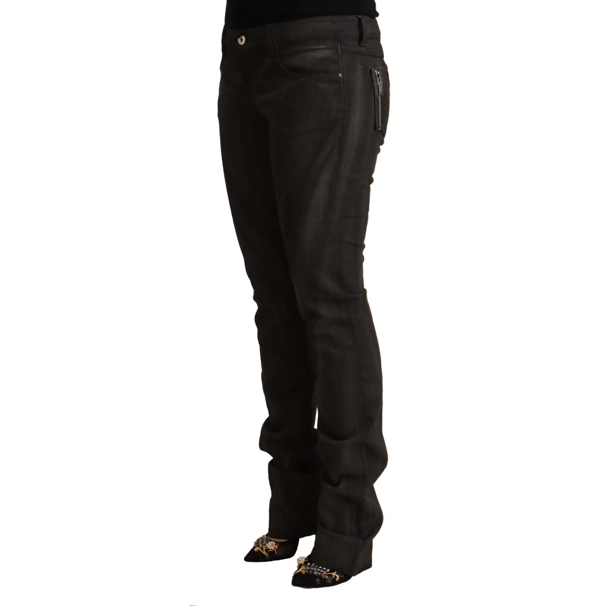 Black Cotton Mid Waist Skinny Pants