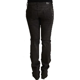 Black Cotton Mid Waist Skinny Pants