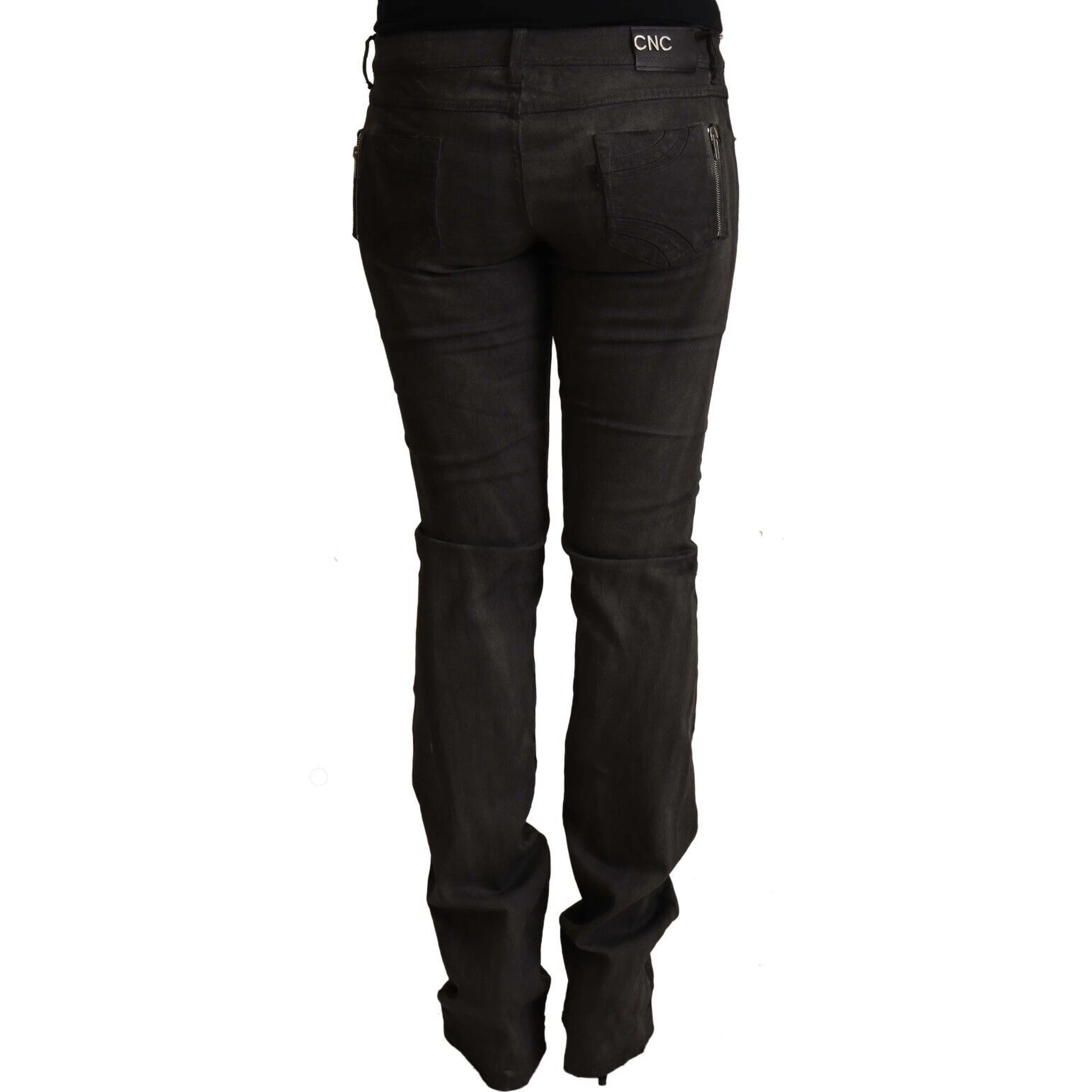 Black Cotton Mid Waist Skinny Pants