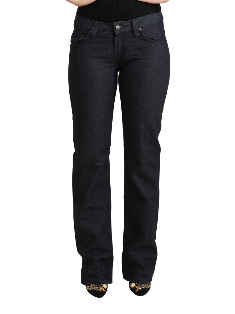 Dark Blue Cotton Stretch Low Waist Straight Denim Jeans