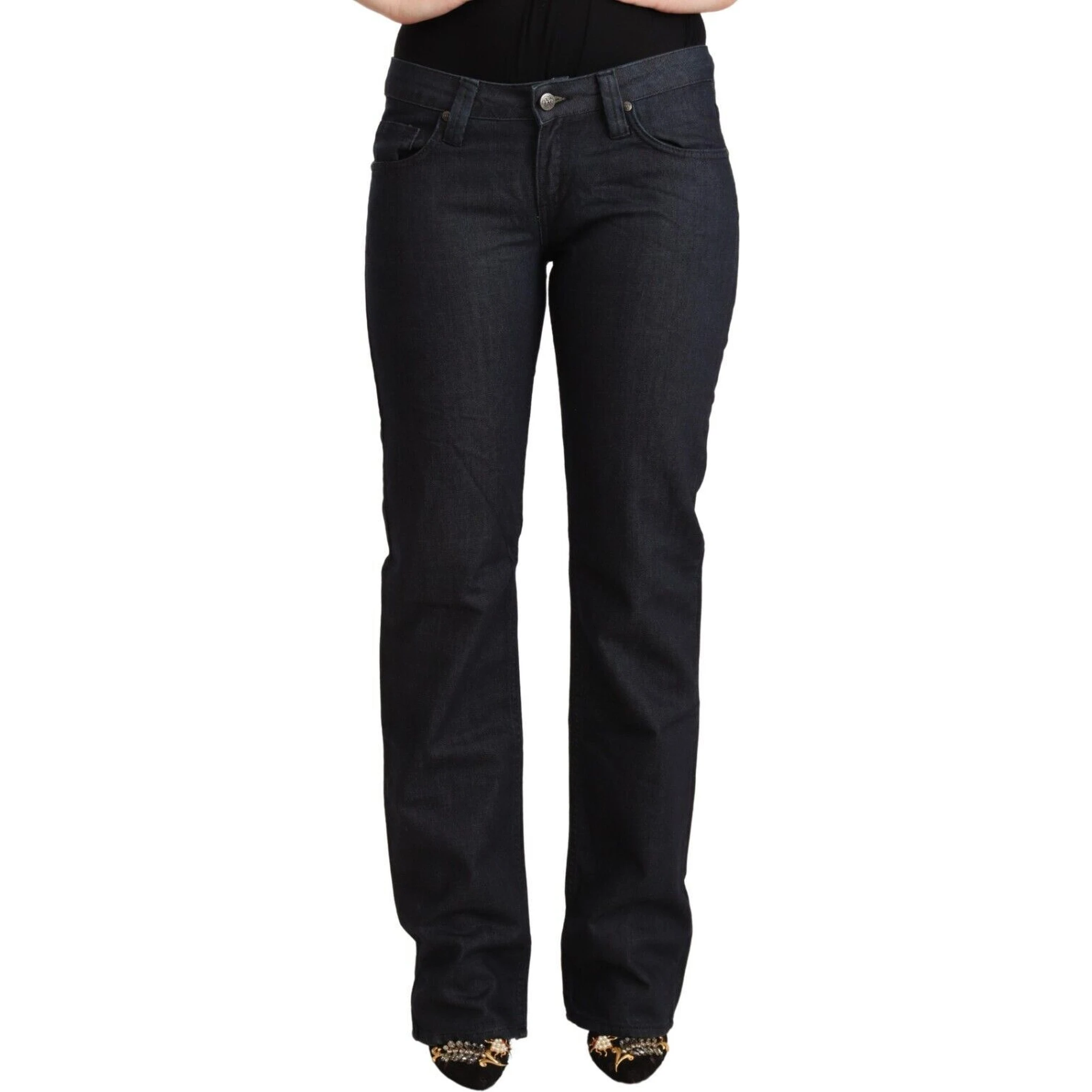 Dark Blue Cotton Stretch Low Waist Straight Denim Jeans