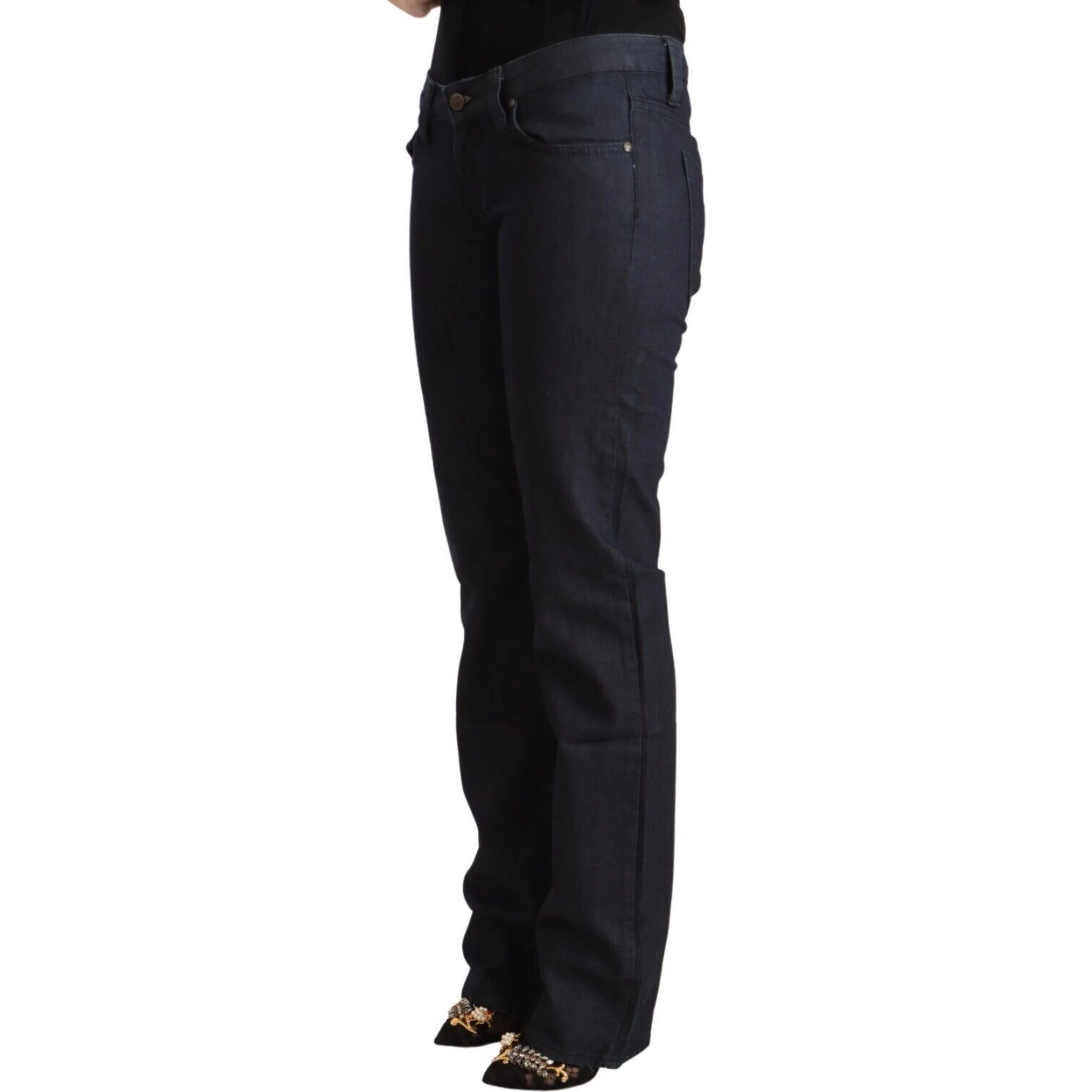 Dark Blue Cotton Stretch Low Waist Straight Denim Jeans