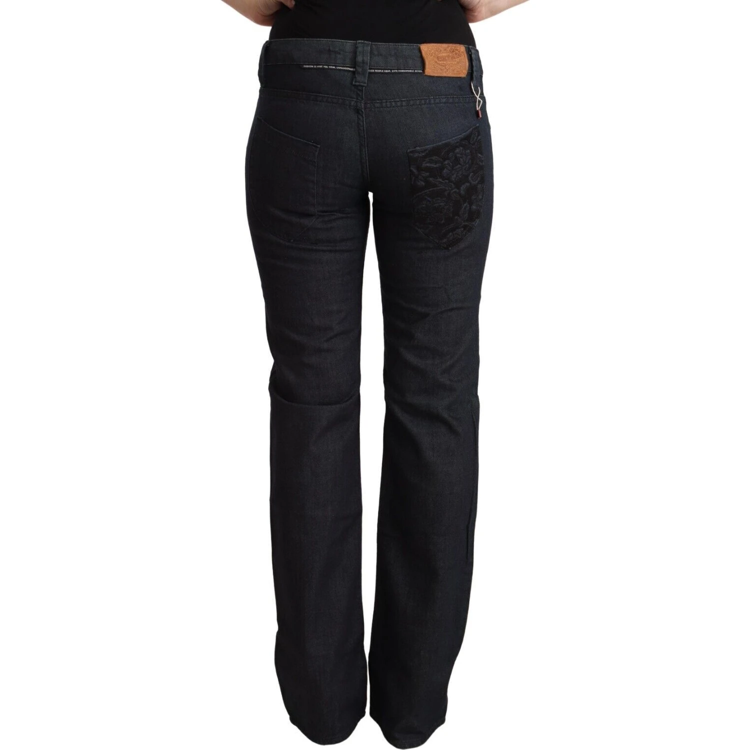 Dark Blue Cotton Stretch Low Waist Straight Denim Jeans