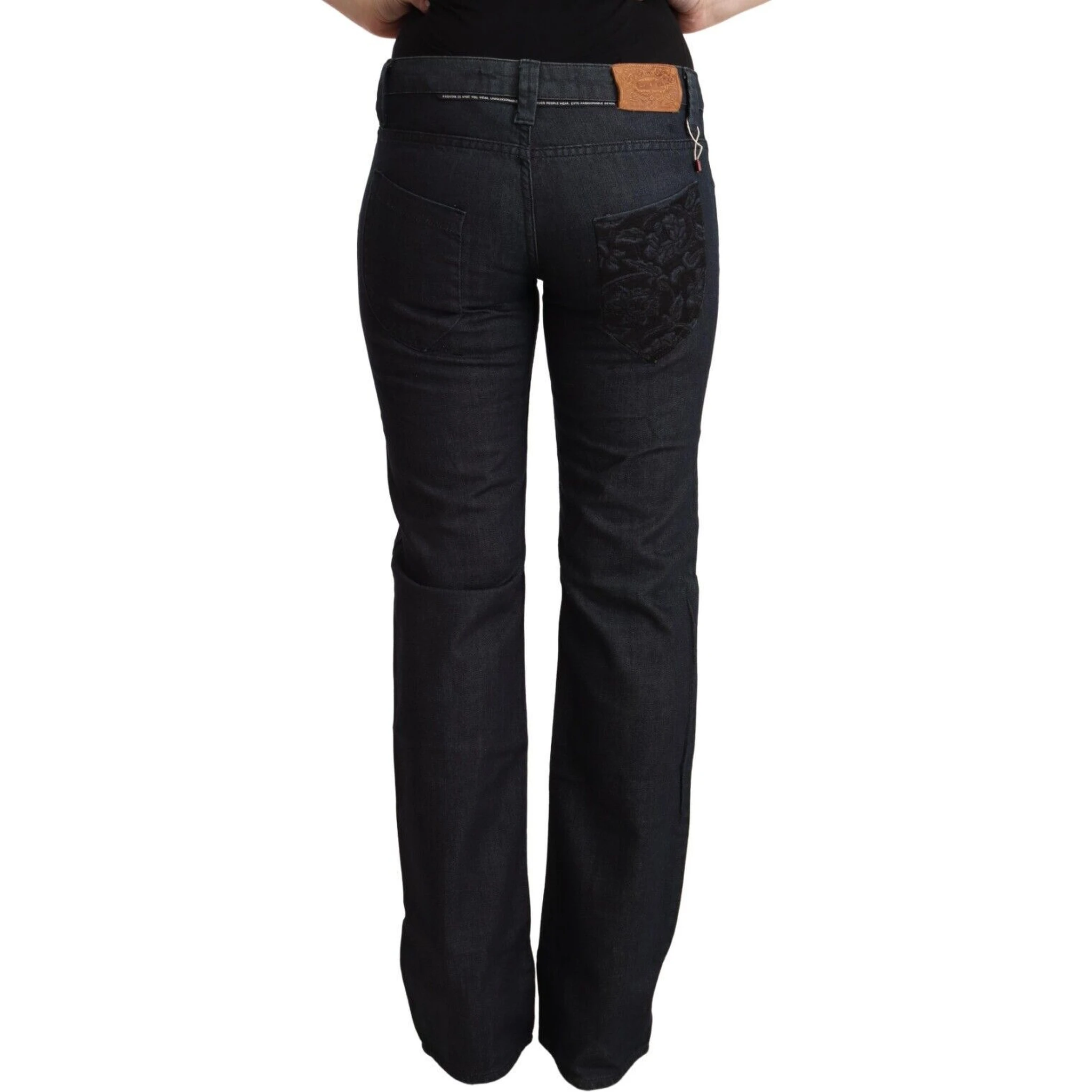 Dark Blue Cotton Stretch Low Waist Straight Denim Jeans
