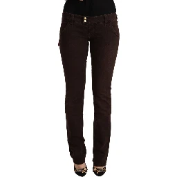 Brown Cotton Stretch Low Waist Slim Fit Denim Jeans