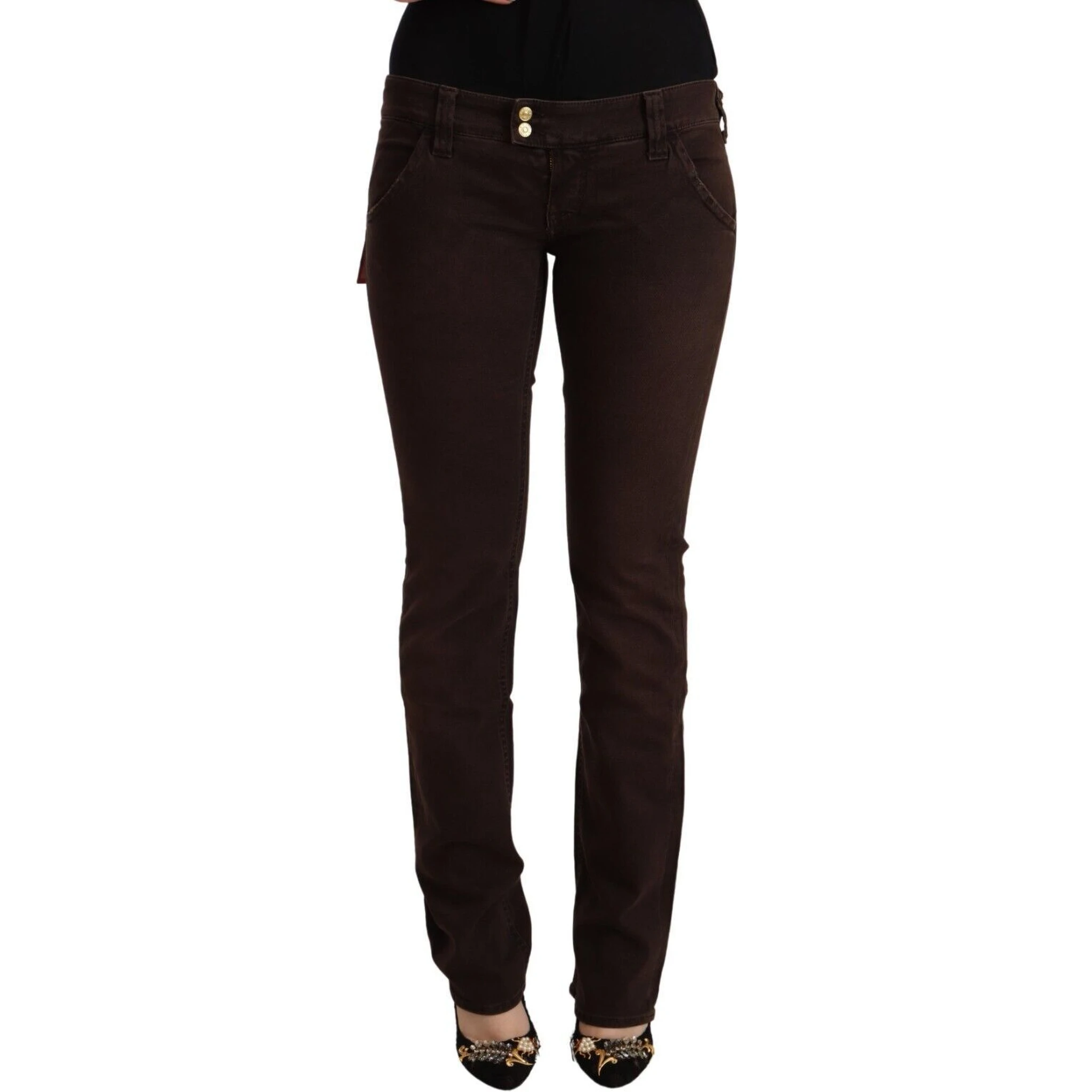 Brown Cotton Stretch Low Waist Slim Fit Denim Jeans