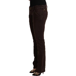 Brown Cotton Stretch Low Waist Slim Fit Denim Jeans