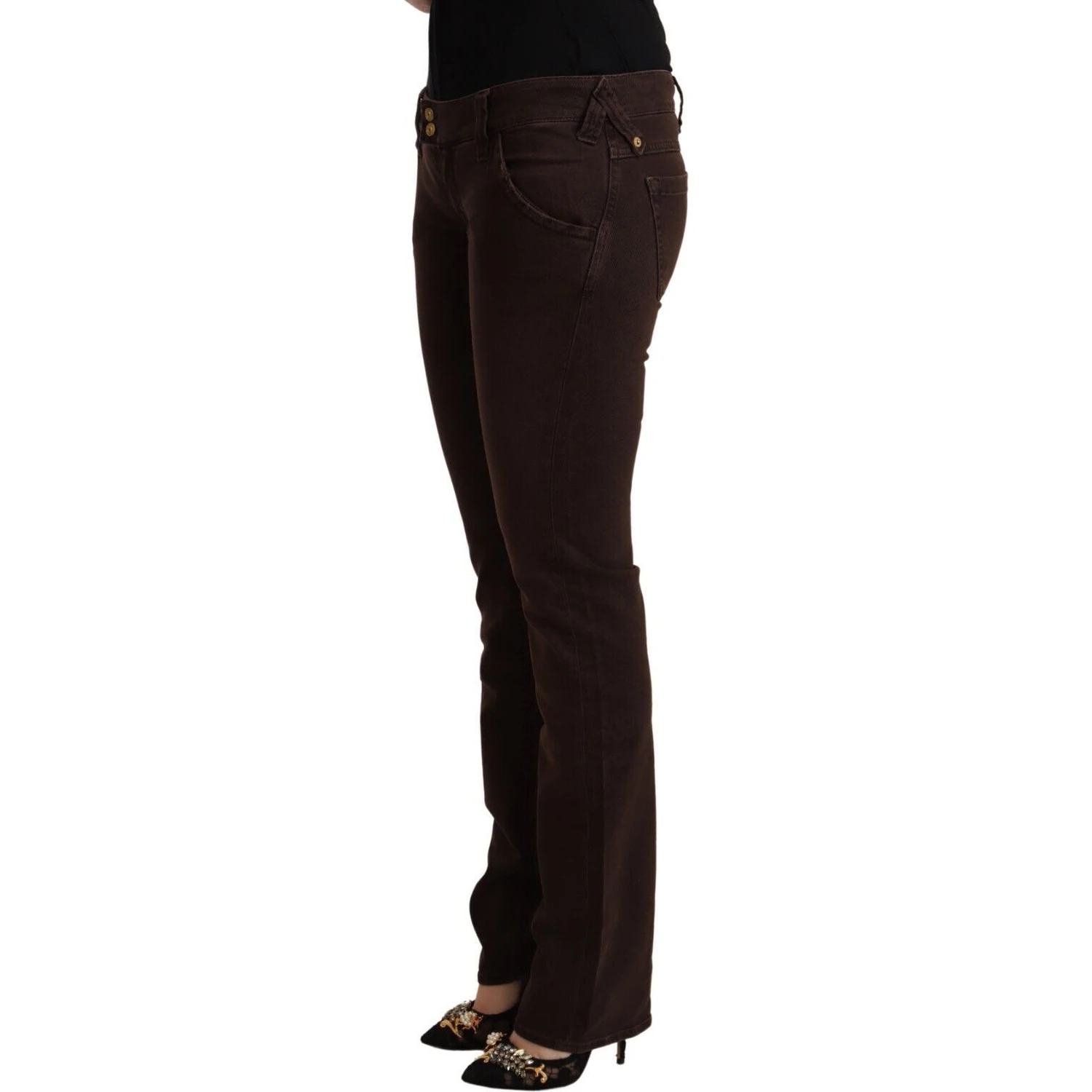Brown Cotton Stretch Low Waist Slim Fit Denim Jeans