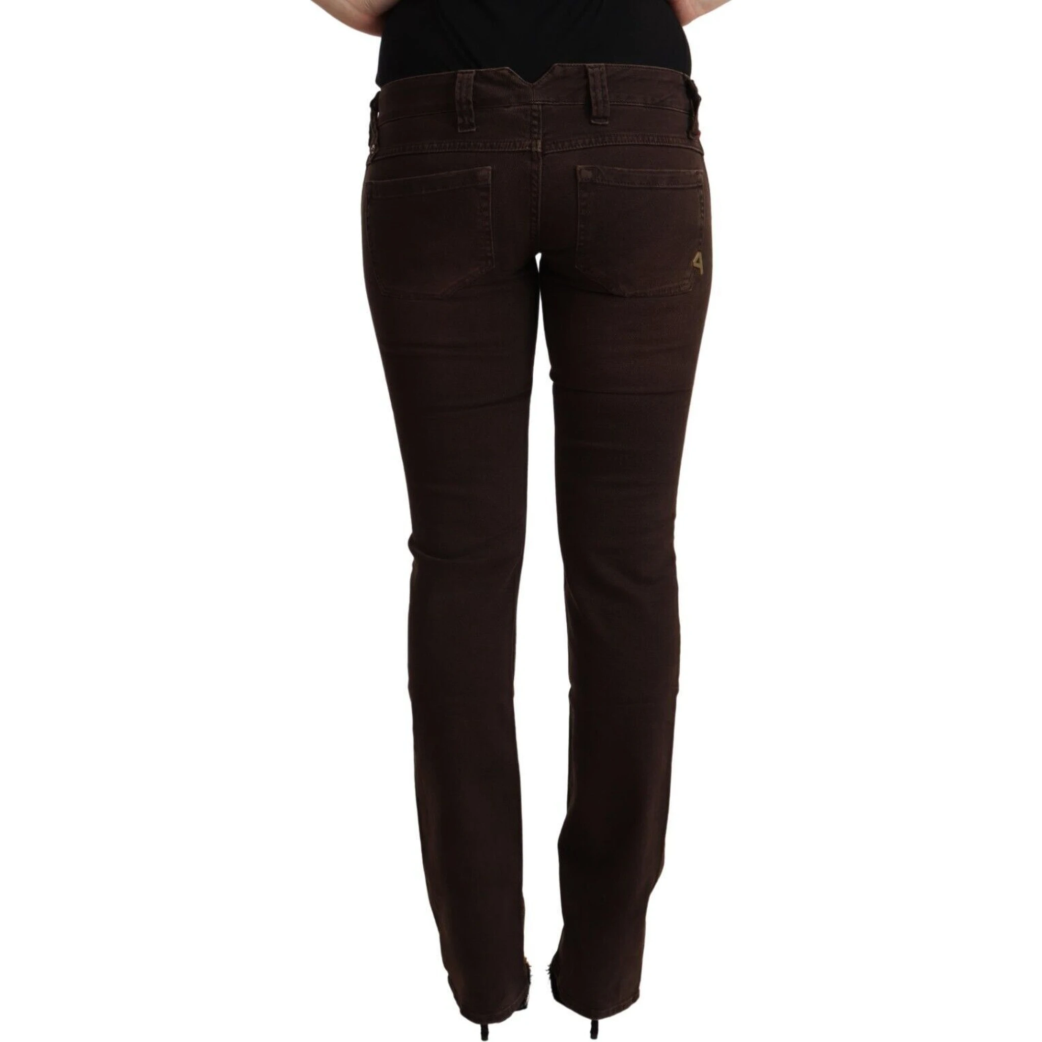 Brown Cotton Stretch Low Waist Slim Fit Denim Jeans
