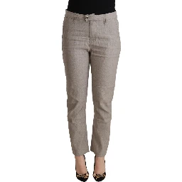 Light Gray Linen Blend Mid Waist Tapered Pants