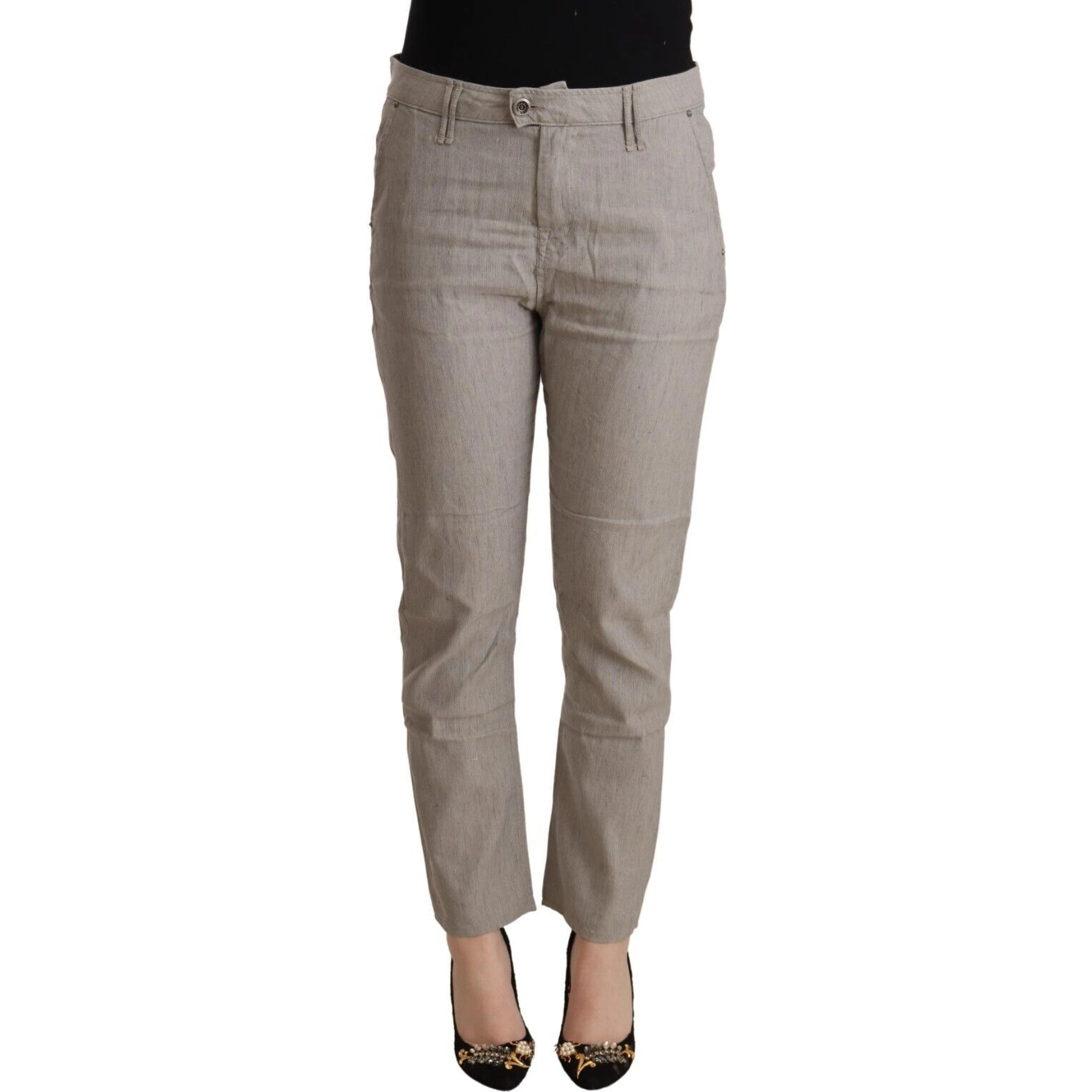 Light Gray Linen Blend Mid Waist Tapered Pants