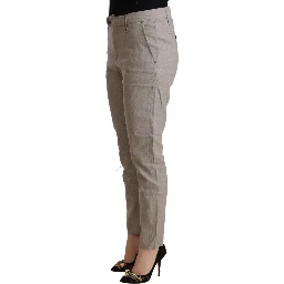 Light Gray Linen Blend Mid Waist Tapered Pants