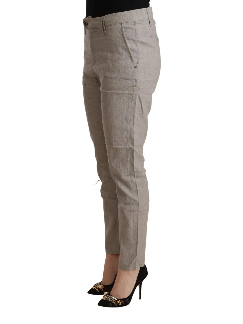 Light Gray Linen Blend Mid Waist Tapered Pants