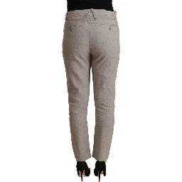 Light Gray Linen Blend Mid Waist Tapered Pants