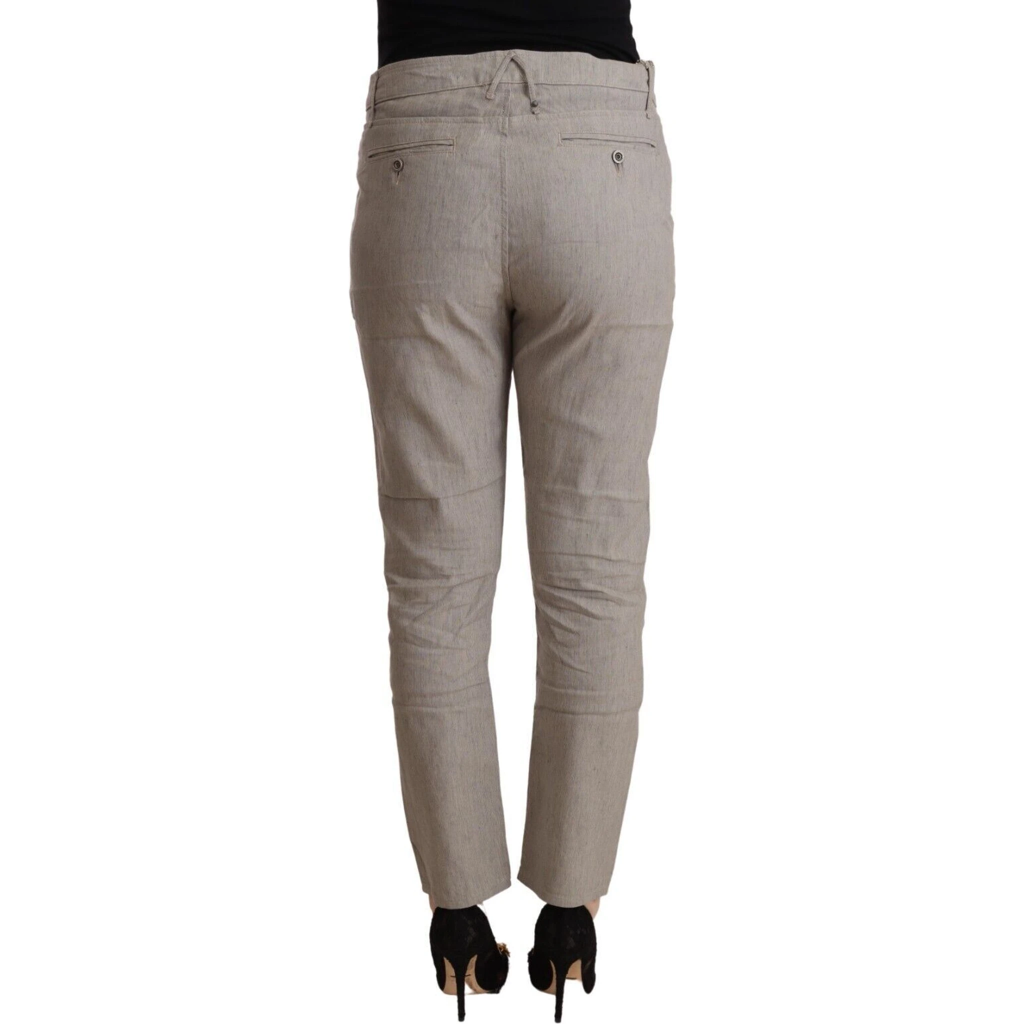 Light Gray Linen Blend Mid Waist Tapered Pants