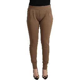 Brown Viscose Mid Waist Slim Tapered Pants
