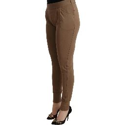 Brown Viscose Mid Waist Slim Tapered Pants