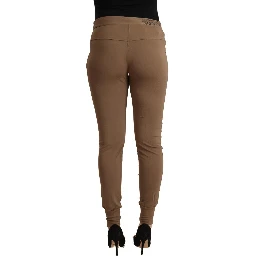 Brown Viscose Mid Waist Slim Tapered Pants