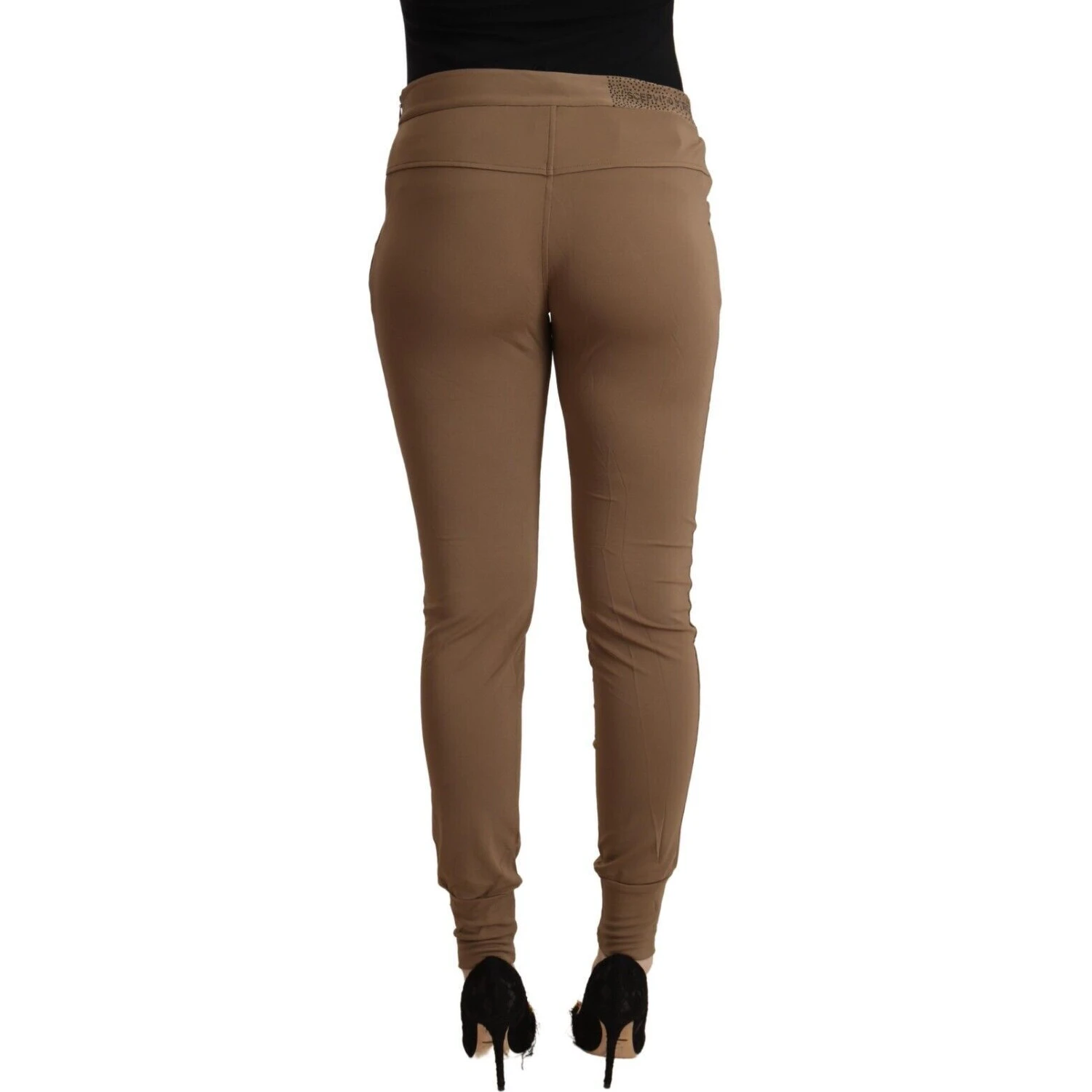 Brown Viscose Mid Waist Slim Tapered Pants