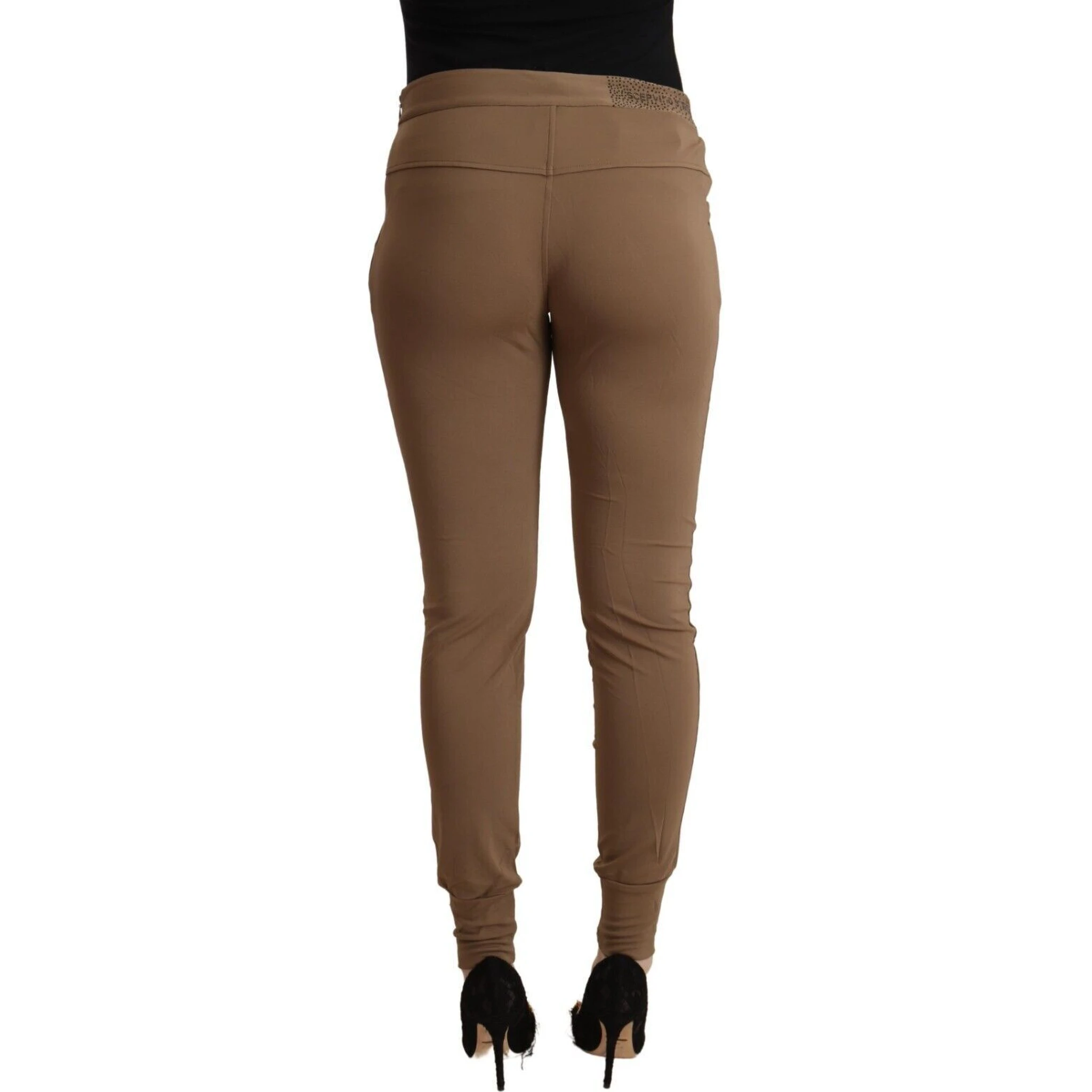 Brown Viscose Mid Waist Slim Tapered Pants