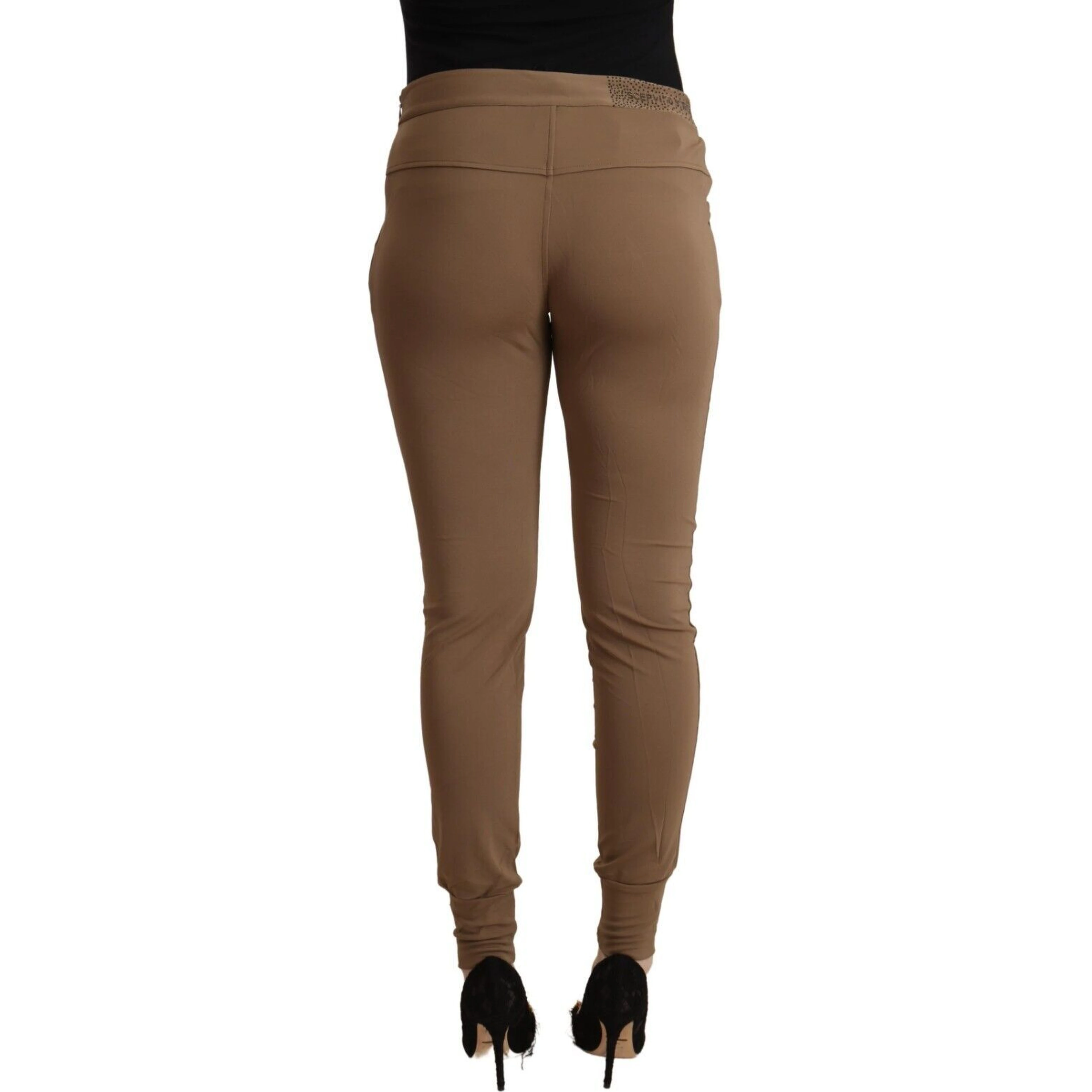 Brown Viscose Mid Waist Slim Tapered Pants