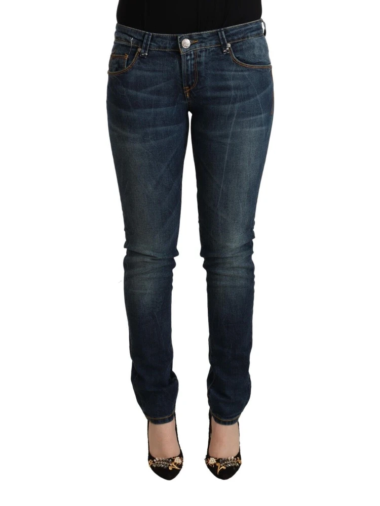 Blue Washed Cotton Slim Fit Denim Low Waist Jeans