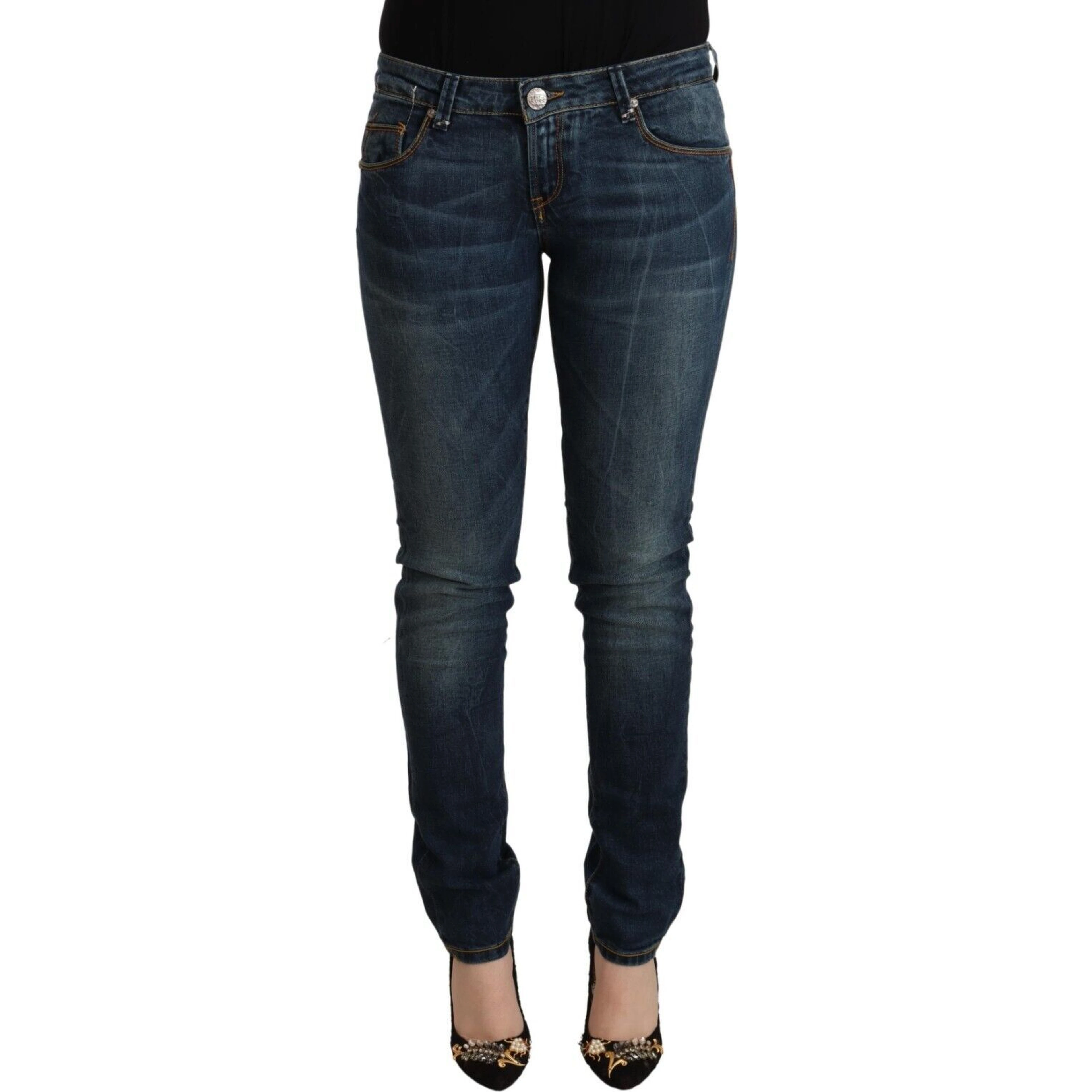 Blue Washed Cotton Slim Fit Denim Low Waist Jeans