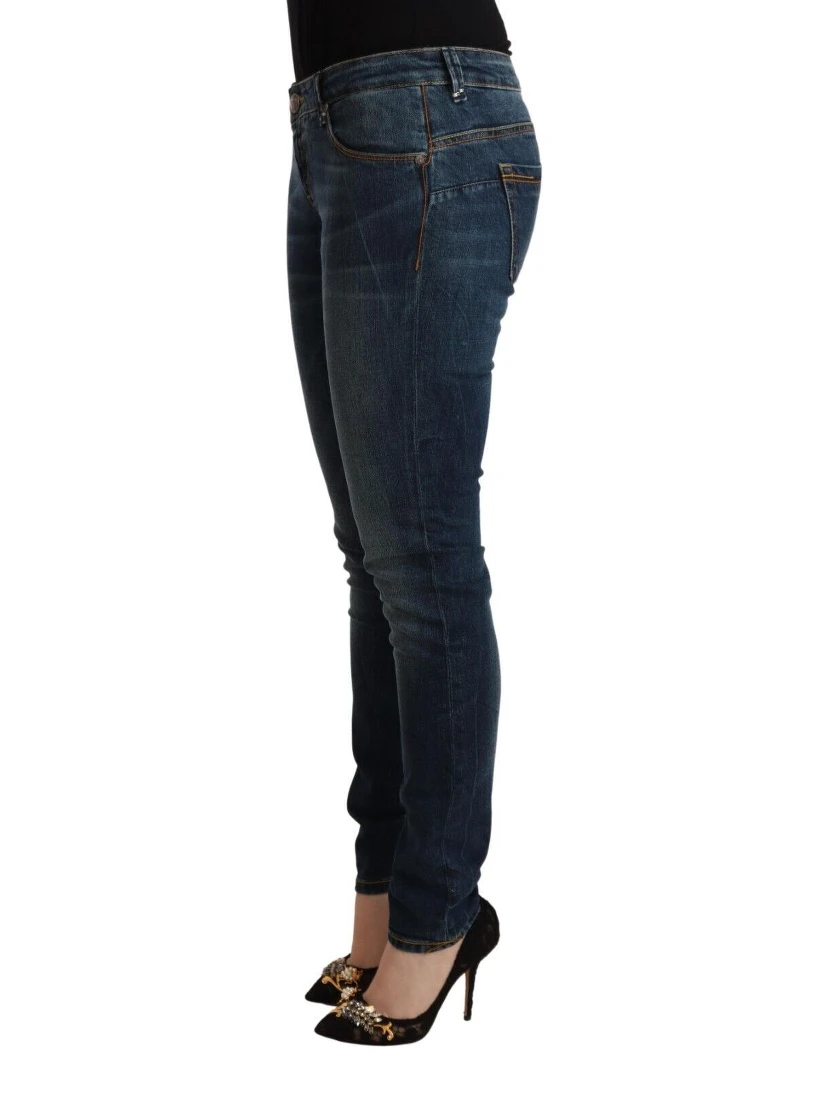 Blue Washed Cotton Slim Fit Denim Low Waist Jeans