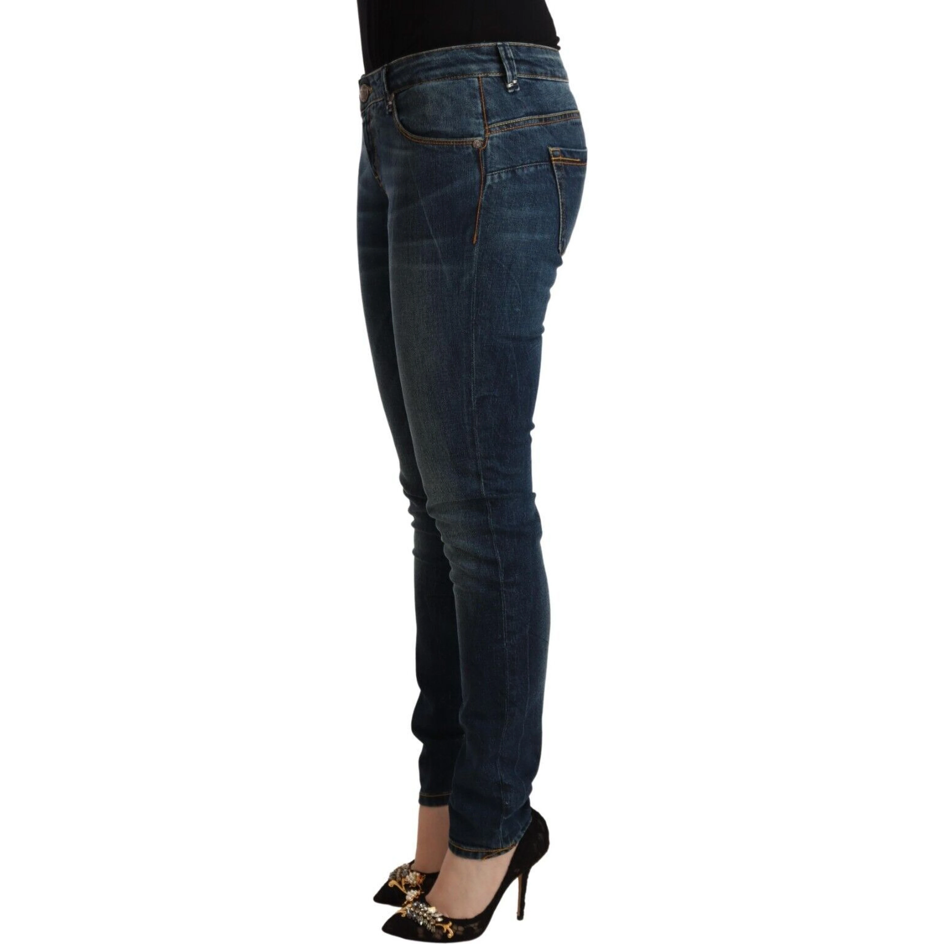 Blue Washed Cotton Slim Fit Denim Low Waist Jeans
